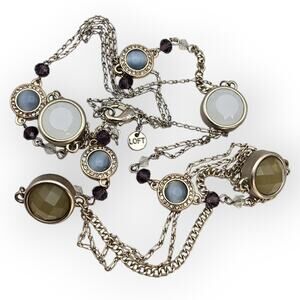 Blue Cabochon & Neutral Stone Long LOFT Necklace – Romantic Classic Chic